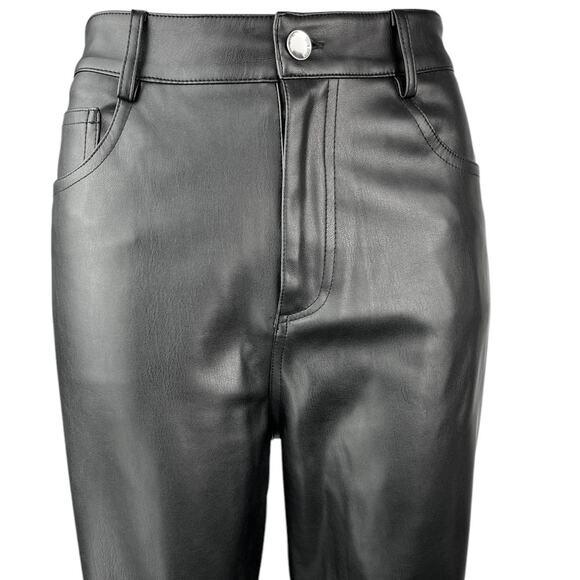 Zara Women's Black Faux Vegan Leather High Waist Straight Ankle Trousers Pants 6 - Picture 4 of 6
